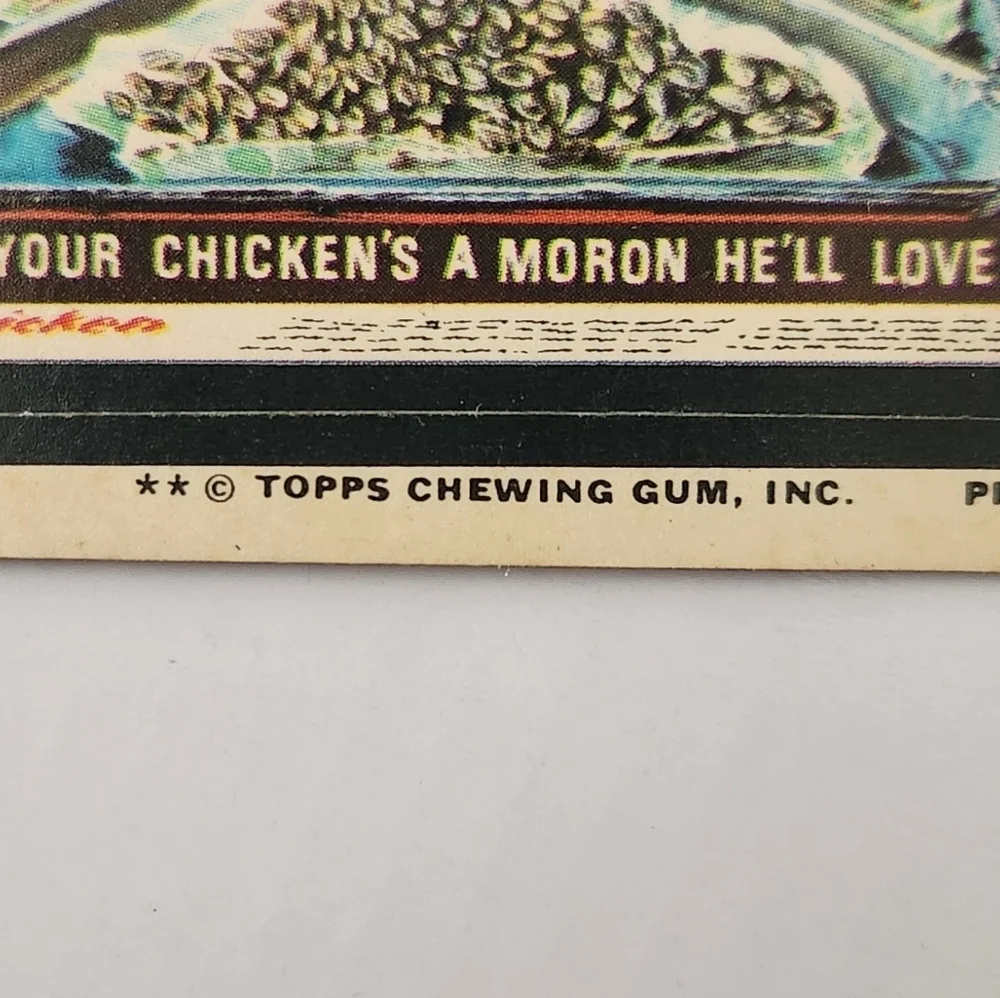 Vintage 1974 Topps Wacky Packages Moron Chicken Dinner Sticker Card 11th Series